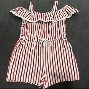 Janie and Jack Red, Navy & White Striped Ruffle Romper